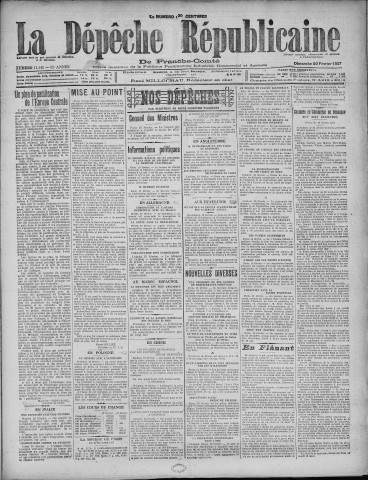 20/02/1927 - La Dépêche républicaine de Franche-Comté [Texte imprimé]