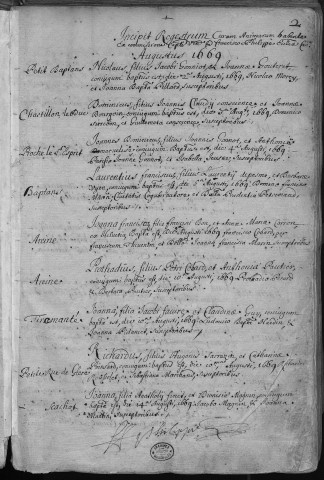 Paroisse Sainte Madeleine : baptêmes (naissances) (2 août 1669 - 31 décembre 1685)
