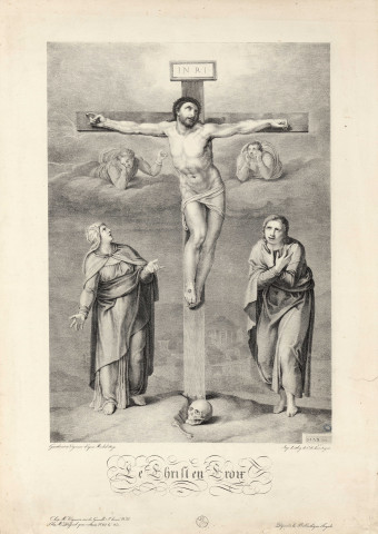 Christ entre la Vierge et Saint-Jean [Image fixe] / Gautherot et Vigneron d'après Michel Ange  ; Imp. Lithog. de C. de Lasteyrie , 1729/1849