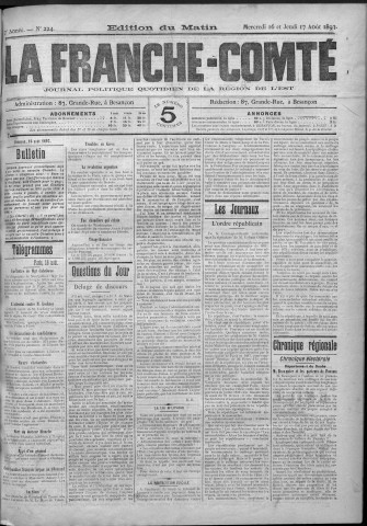 16/08/1893 - La Franche-Comté : journal politique de la région de l'Est