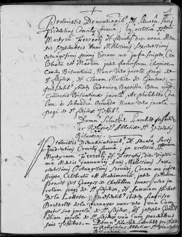 Paroisse de Saint Ferjeux : mariages (9 septembre 1681 - 3 juin 1710)
Actes de confirmation (5 juin 1696 - 5 juin 1702)