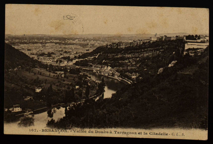 Besançon-les-Bains - Vallée du Doubs à Tarragnoz et la Citadelle [image fixe] , Besançon : Phototypie artistique de l'Est C. Lardier, Besançon (Doubs), 1910/1914