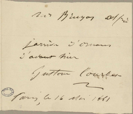 Ms Z 540 - Gustave Courbet. Lettres et documents divers rassemblés par Charles Clerc. 1853-1939.