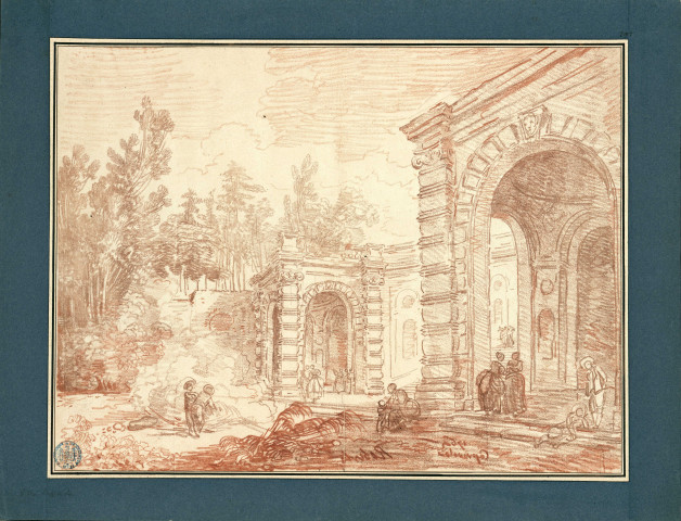 29 - Vue de la fontaine du Lys dans les jardins du palais Farnèse à Caprarola / Hubert Robert , [Rome], 1764