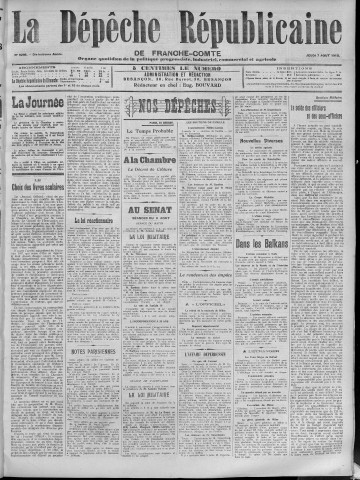 07/08/1913 - La Dépêche républicaine de Franche-Comté [Texte imprimé]