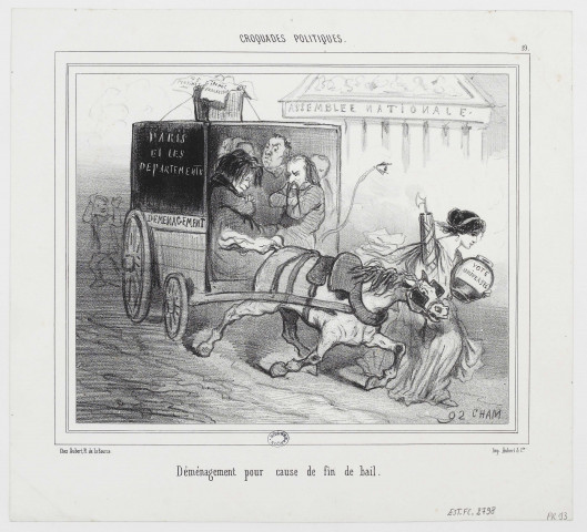 Déménagement pour cause de fin de bail. [image fixe] / Cham , Paris : chez Aubert, Pl. de la Bourse - Imp. Aubert & Cie, 1849