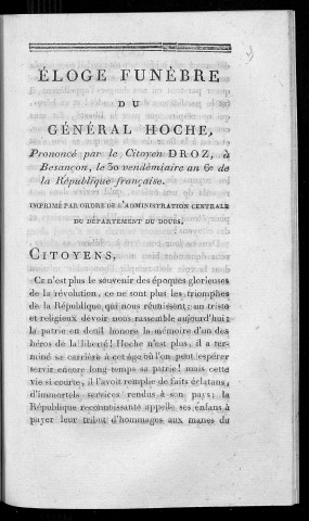 Eloge funèbre du général Hoche