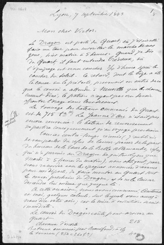 Ms 2608 - Tome I. 1843, septembre-1846, janvier. Lettres de Pierre-Joseph Proudhon aux frères Gauthier (copies)