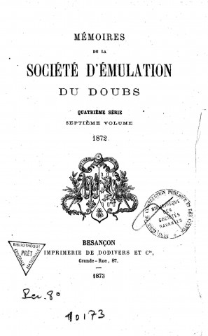 01/01/1872 - Mémoires de la Société d'émulation du Doubs [Texte imprimé]