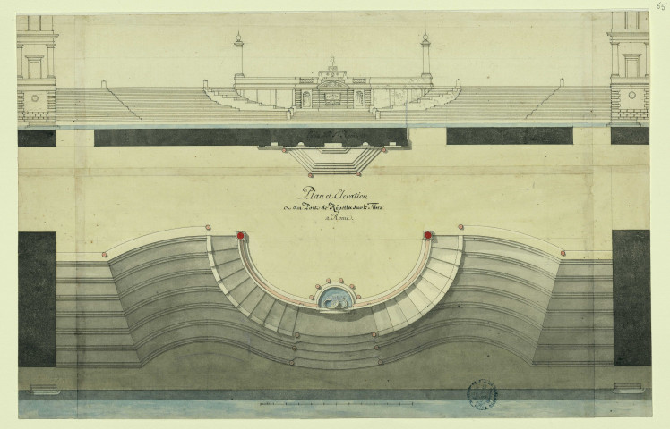 Plan et élévation du port de Ripetta sur le Tibre à Rome / Pierre-Adrien Pâris , [S.l.] : [P.-A. Pâris], [1700-1800]