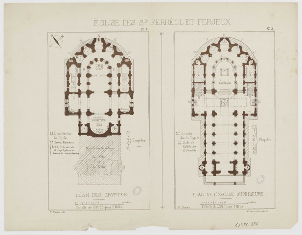 Eglise des Sts. Ferréol et Ferjeux [image fixe] : Plan des cryptes ; Plan de l'église supérieure / imp. Paul Jacquin Besançon , Besançon : Paul Jacquin, 1864/1902