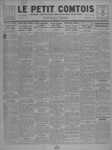 14/12/1933 - Le petit comtois [Texte imprimé] : journal républicain démocratique quotidien