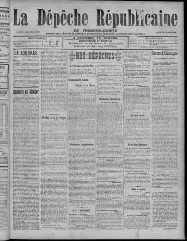22/02/1909 - La Dépêche républicaine de Franche-Comté [Texte imprimé]
