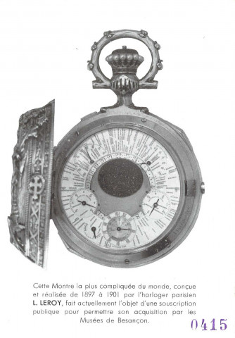 Musées de Besançon, acquisition de la montre Leroy 01 : cartes souvenirs de participation à la souscription, n°407 à 415 et 2657.