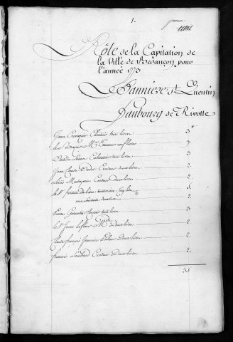 Registre de Capitation pour l'année 1773