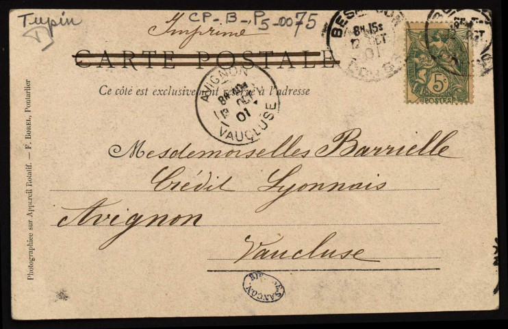 Besançon - Micaud. [image fixe] , Pontarlier : Photographiée sur Appareil Rotatif. - F. BOREL, Pontarlier, 1896/1901