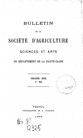 01/01/1894 - Bulletin de la Société d'agriculture, sciences et arts du département de la Haute-Saône [Texte imprimé]