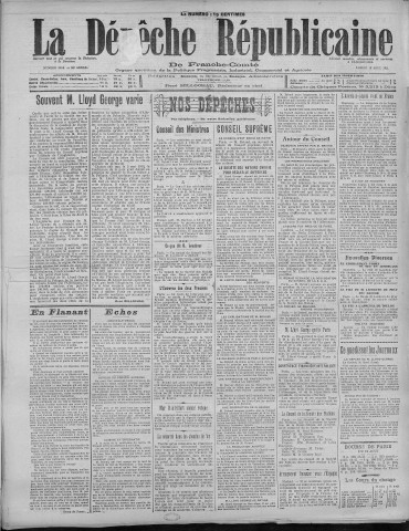 13/08/1921 - La Dépêche républicaine de Franche-Comté [Texte imprimé]