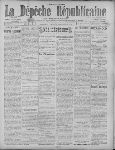 09/12/1922 - La Dépêche républicaine de Franche-Comté [Texte imprimé]