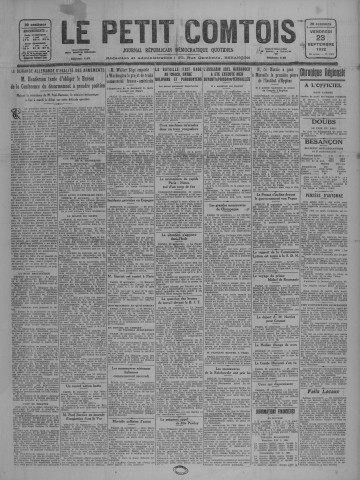 23/09/1932 - Le petit comtois [Texte imprimé] : journal républicain démocratique quotidien