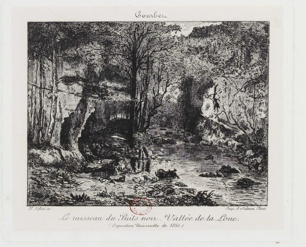 Le ruisseau du Puits noir [estampe] : Vallée de la Loue / Courbet  ; H. Lefort sculpsit , Paris : impr. A. Salmon, 1855