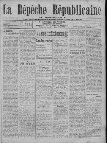 03/09/1912 - La Dépêche républicaine de Franche-Comté [Texte imprimé]