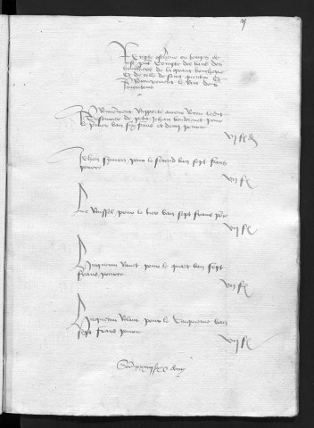 Comptes de la Ville de Besançon, recettes et dépenses, Compte de Jehan Grenier le Jeune (1er janvier - 31 décembre 1463)