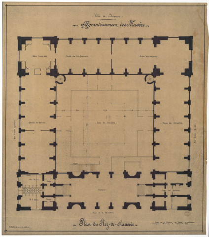Rez-de-chaussée (5 exemplaires), 1er étage (1 exemplaire), coupes et élévation (1 exemplaire) : plans datés du 18 décembre 1941.