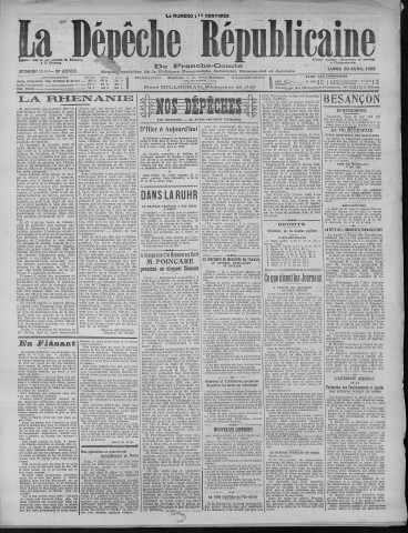 23/04/1923 - La Dépêche républicaine de Franche-Comté [Texte imprimé]