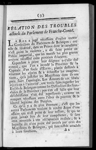 Observations sur le libelle publié par M. de B * * *, qui a pour titre : "Relation des troubles actuels du Parlement de Franche-Comté"