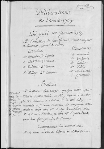 Registre des délibérations municipales 1er janvier - 31 décembre 1767