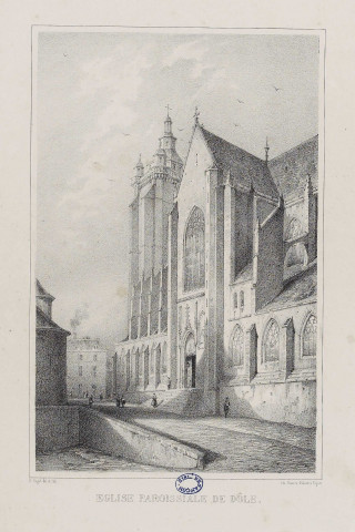 Eglise paroissiale de Dôle [image fixe] / E. Sagot del. et lith.  ; lith. Guasco-Jobard à Dijon , Dijon : Guasco-Jobard, 1800/1899