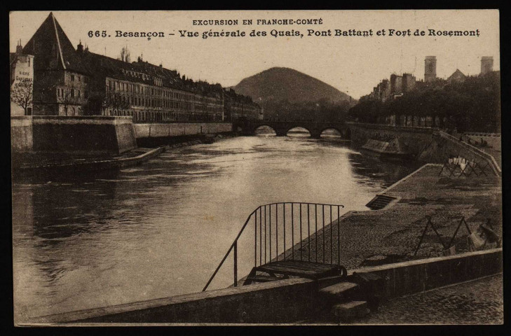Besançon. Vue générale des Quais, Pont Battant et Fort de Rosemont [image fixe] , Besançon : L. Gaillard-Prêtre, 1912/1918