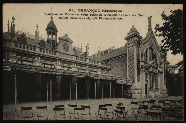 Restaurant du Casino des Bains Salins de la Mouillère et salle des fêtes. édifices terminées en 1892 (M. Florien architecte) [image fixe] , Paris : I. P. M., 1904/1911