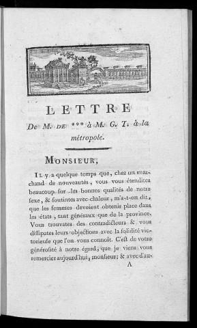 Lettre de M. de * * * à M. G. T. à la métropole
