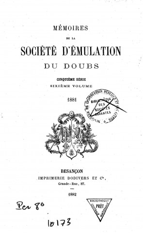 01/01/1881 - Mémoires de la Société d'émulation du Doubs [Texte imprimé]