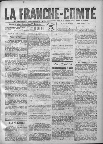 27/06/1892 - La Franche-Comté : journal politique de la région de l'Est