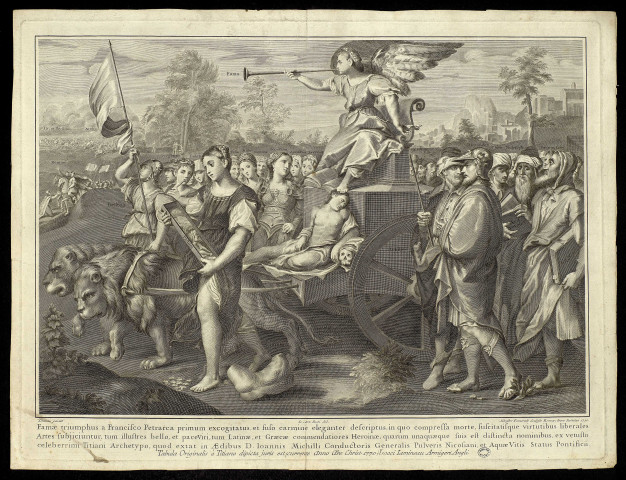 [Le triomphe de Fama] [image fixe] / Titianus pinxit ; Io. Ant. Buti ; Sylvester Pomarede Sculpsit romae anno Iubilai 1750 , 1750