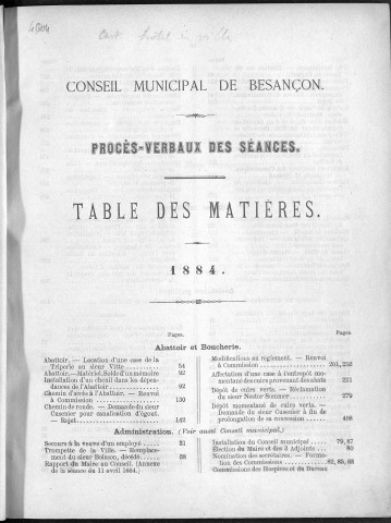 Registre des délibérations du Conseil municipal pour l'année 1884 (imprimé)
