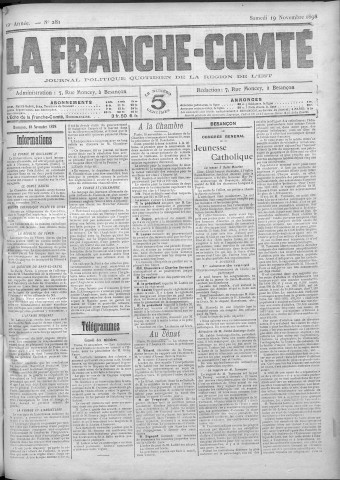 19/11/1898 - La Franche-Comté : journal politique de la région de l'Est