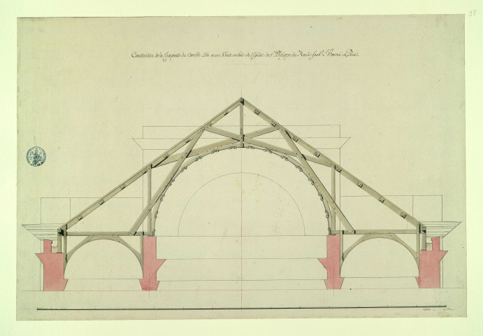 Charpente de Saint-Philippe-du-Roule à Paris : coupe / Pierre-Adrien Pâris , [S.l.] : [P.-A. Pâris], [1700-1800]