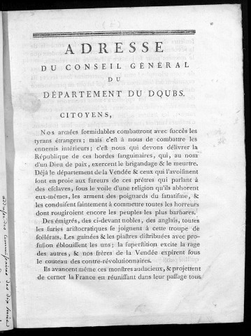 Adresse du Conseil général du département du Doubs [20 mai 1793]