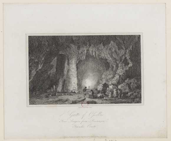 Grotto of Osselles [image fixe] : four leagues from Besançon, Franche-Comté / engraved by George Cooke , London : Published by Longman Hurst, Rees and Orne, Paternoster Row, July 1, 1809