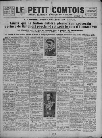 22/01/1936 - Le petit comtois [Texte imprimé] : journal républicain démocratique quotidien