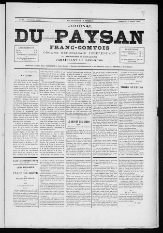 19/07/1885 - Le Paysan franc-comtois : 1884-1887
