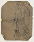 Figure drapée, vue de profil à gauche, la tête couronnée de feuillage