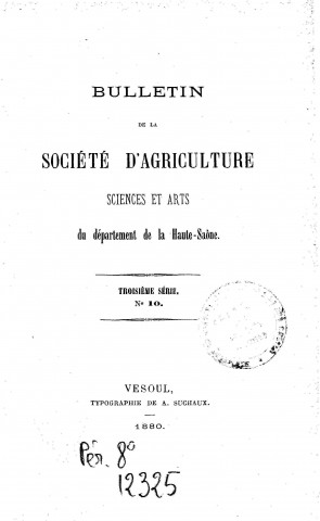 01/01/1879 - Bulletin de la Société d'agriculture, sciences et arts du département de la Haute-Saône [Texte imprimé]