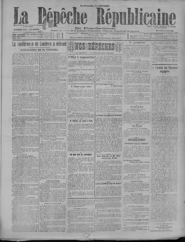 16/08/1922 - La Dépêche républicaine de Franche-Comté [Texte imprimé]