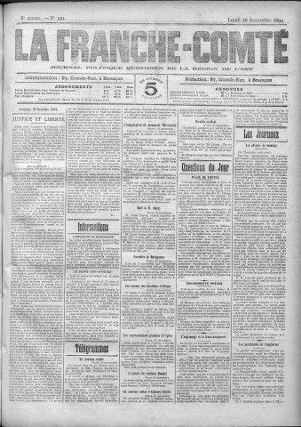26/11/1894 - La Franche-Comté : journal politique de la région de l'Est