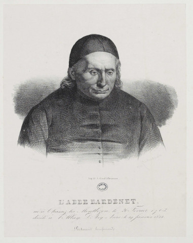 L'Abbé Bardenet, né à Chassez-les-Montbozon le 26 février 1763, décédé à l'Abbaye d'Arcy, Jura, le 19 janvier 1844 [estampe] / Imp. de A. Girod à Besançon , Besançon : A. Girod, [1800-1899]